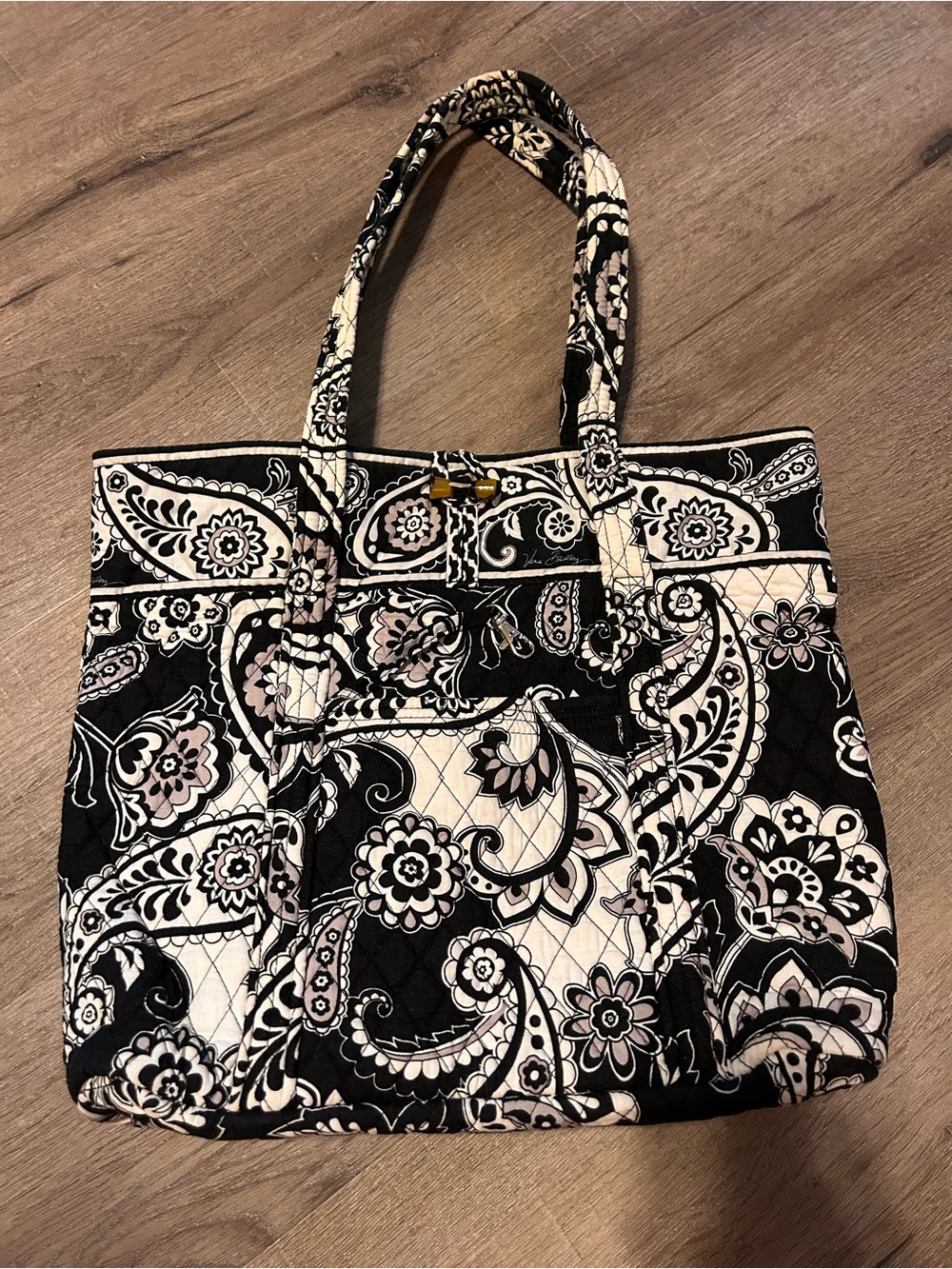 Vera Bradley Tote Bag Womens Large Midnight Paisley Quilted Black White